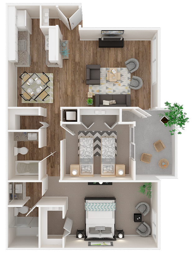 Floor plan for 2 beds, 2 baths, 1090 sqft